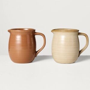 HEARTH & HAND NWT 2pc ceramic pitcher set -brown/cream